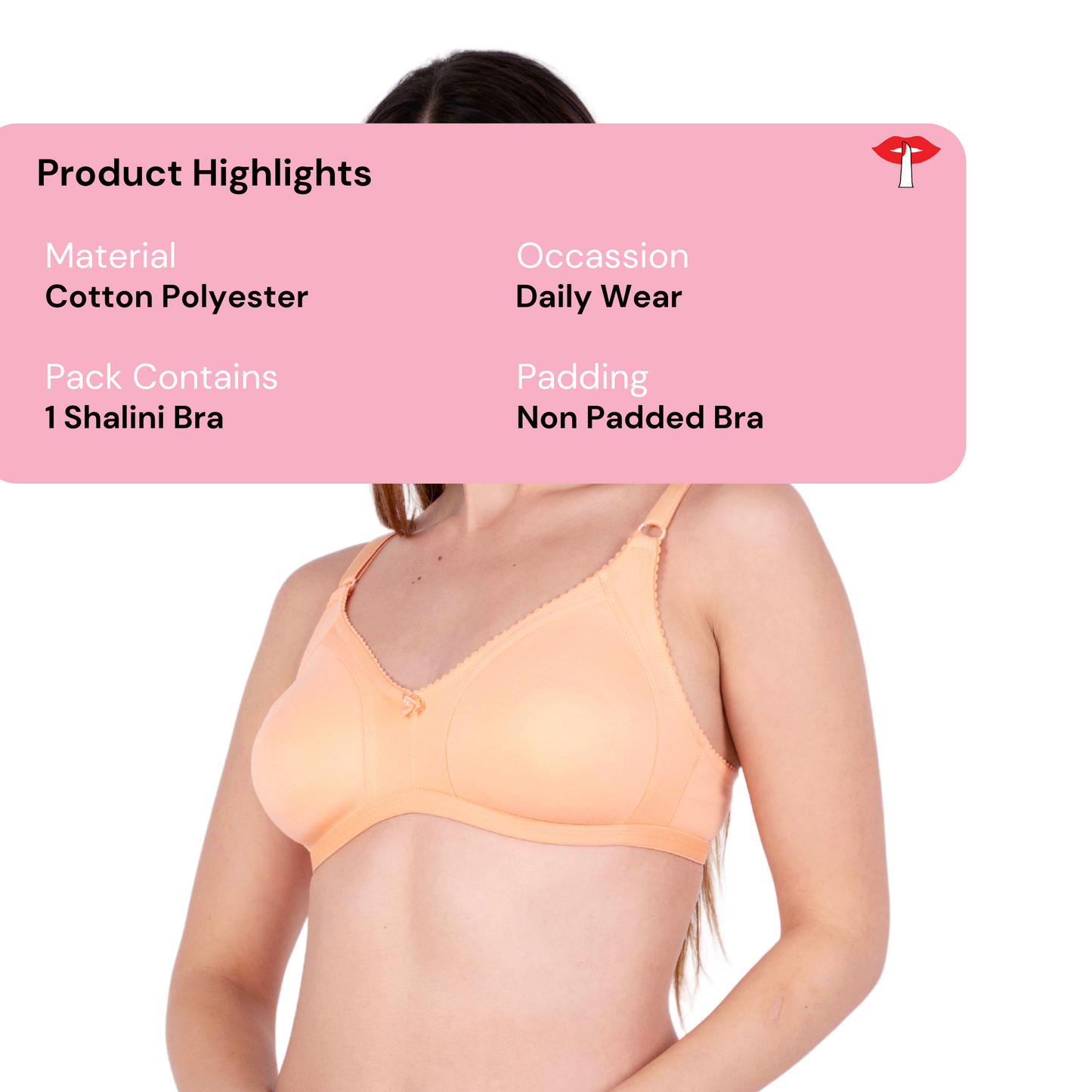 Peach Non Padded bra product information image by gossip by mybra