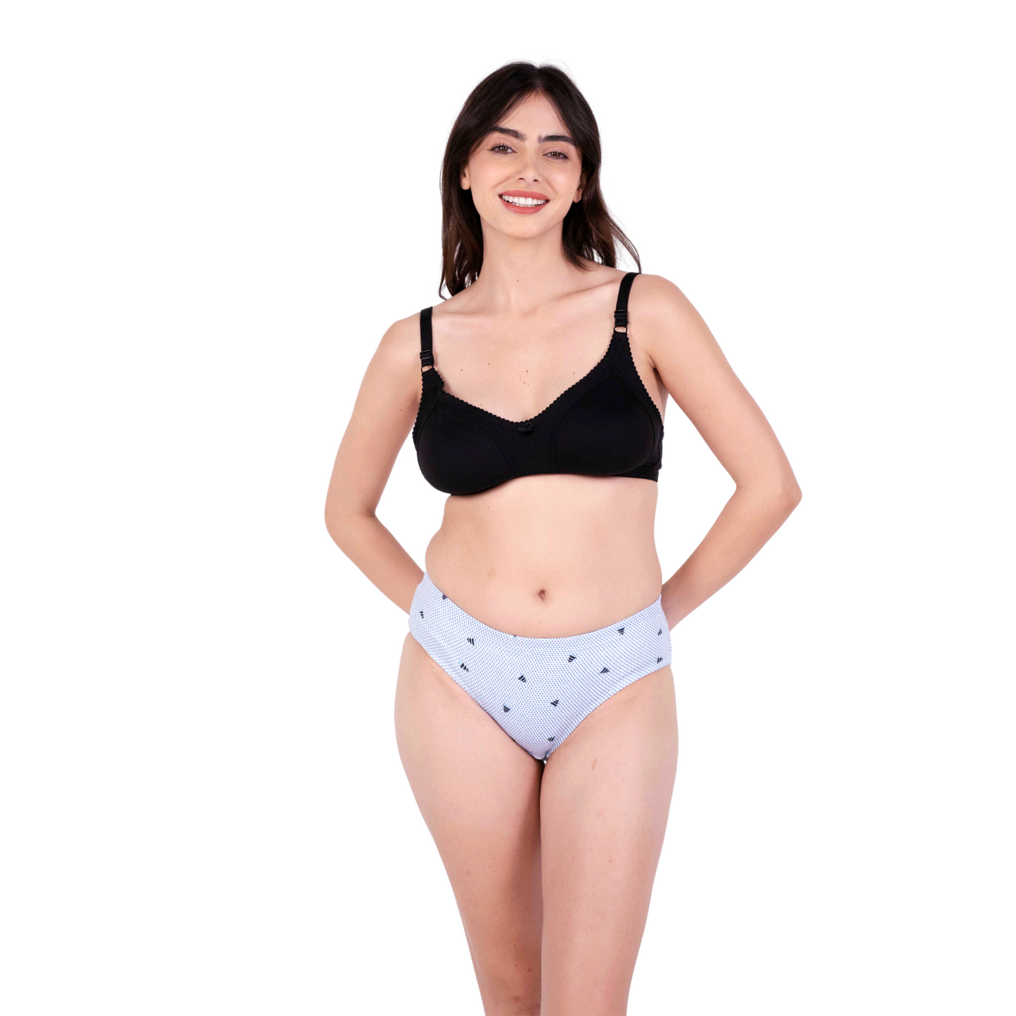 Black Shalini Daily wear bra and panty set front view by gossip by mybra
