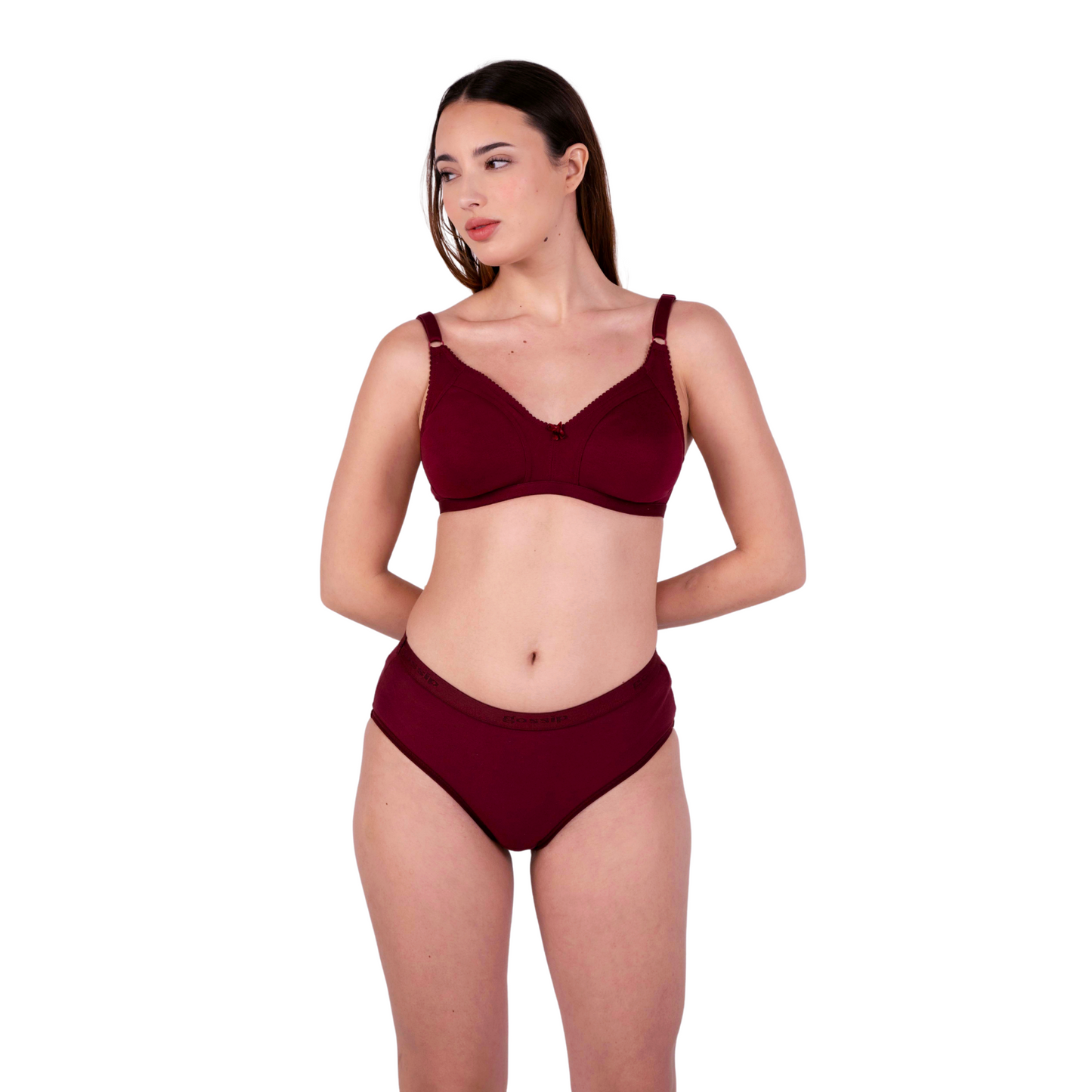 Maroon Shalini Daily wear bra and panty set front view by gossip by mybra