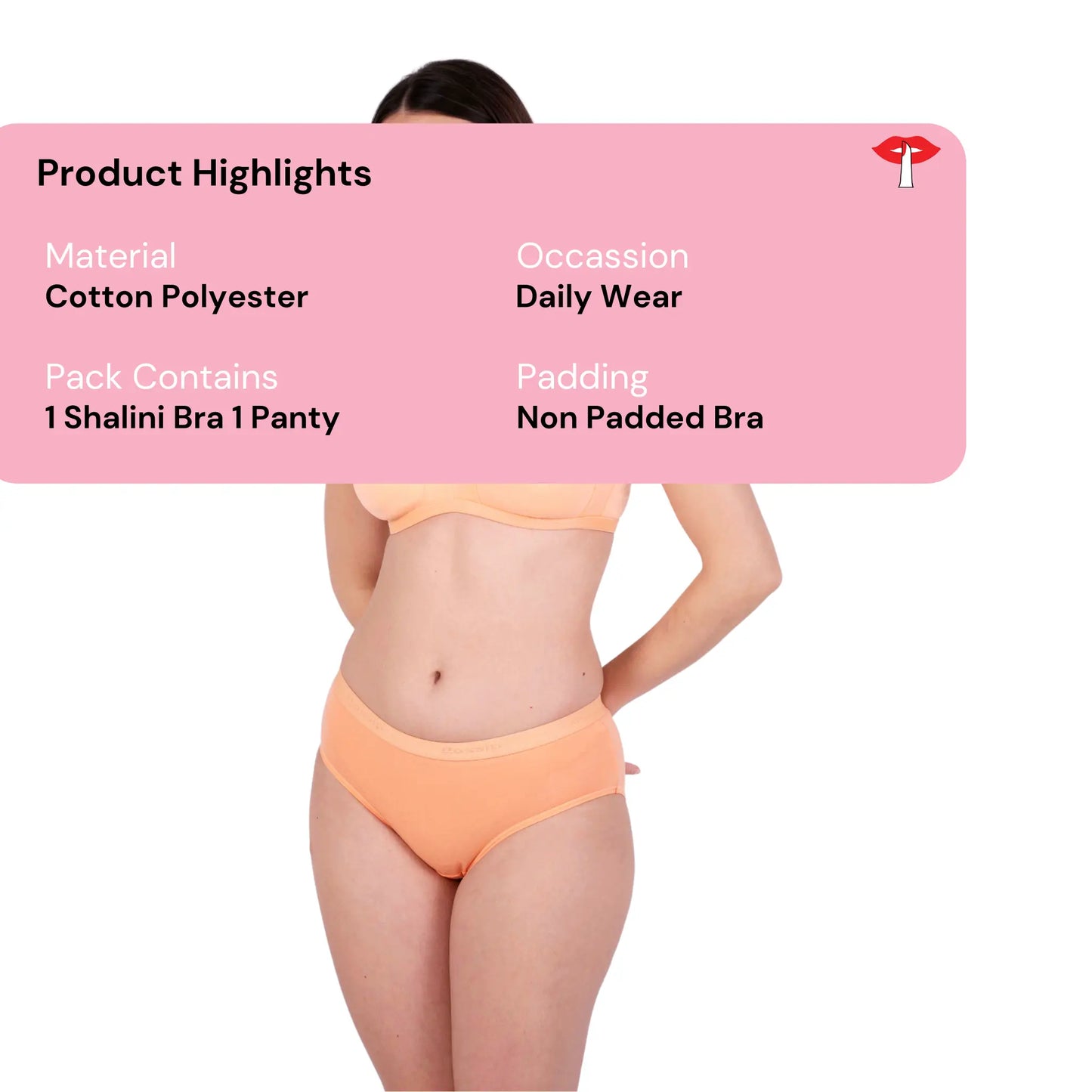 Peach Shalini Daily wear bra and panty set product information image by gossip by mybra