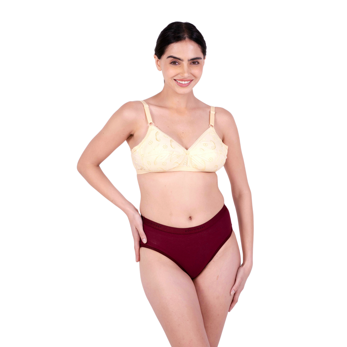 Skin sulekha padded bra and panty set front view by gossip by mybra