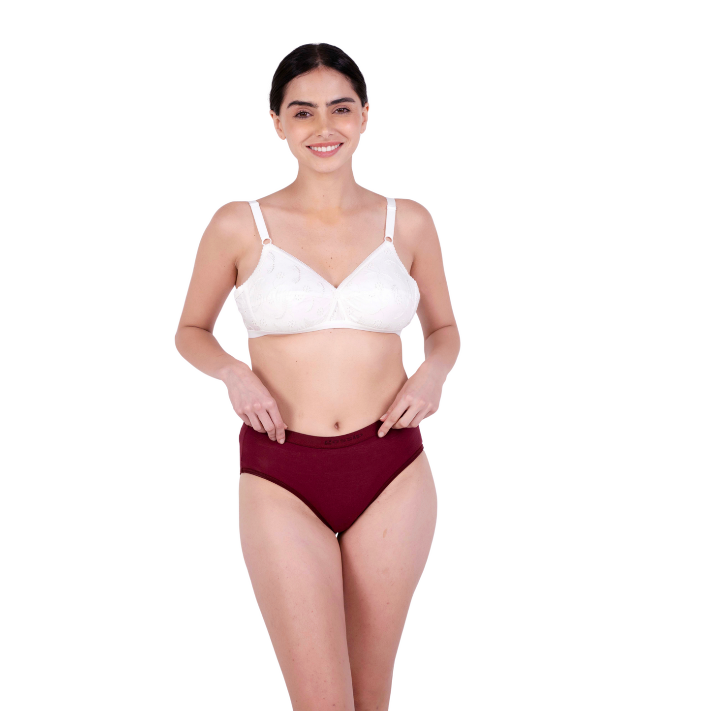 white sulekha padded bra and panty set front view by gossip by mybra