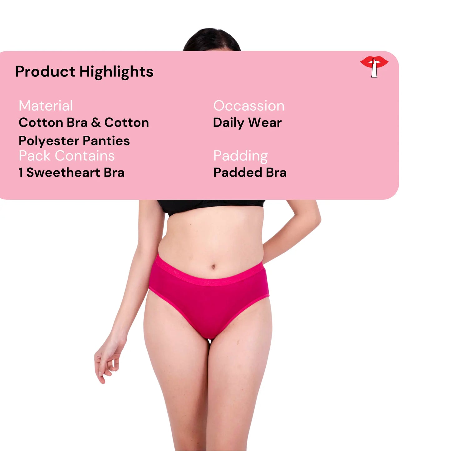 Black sweetheart padded bra and panty set product information image by gossip by mybra