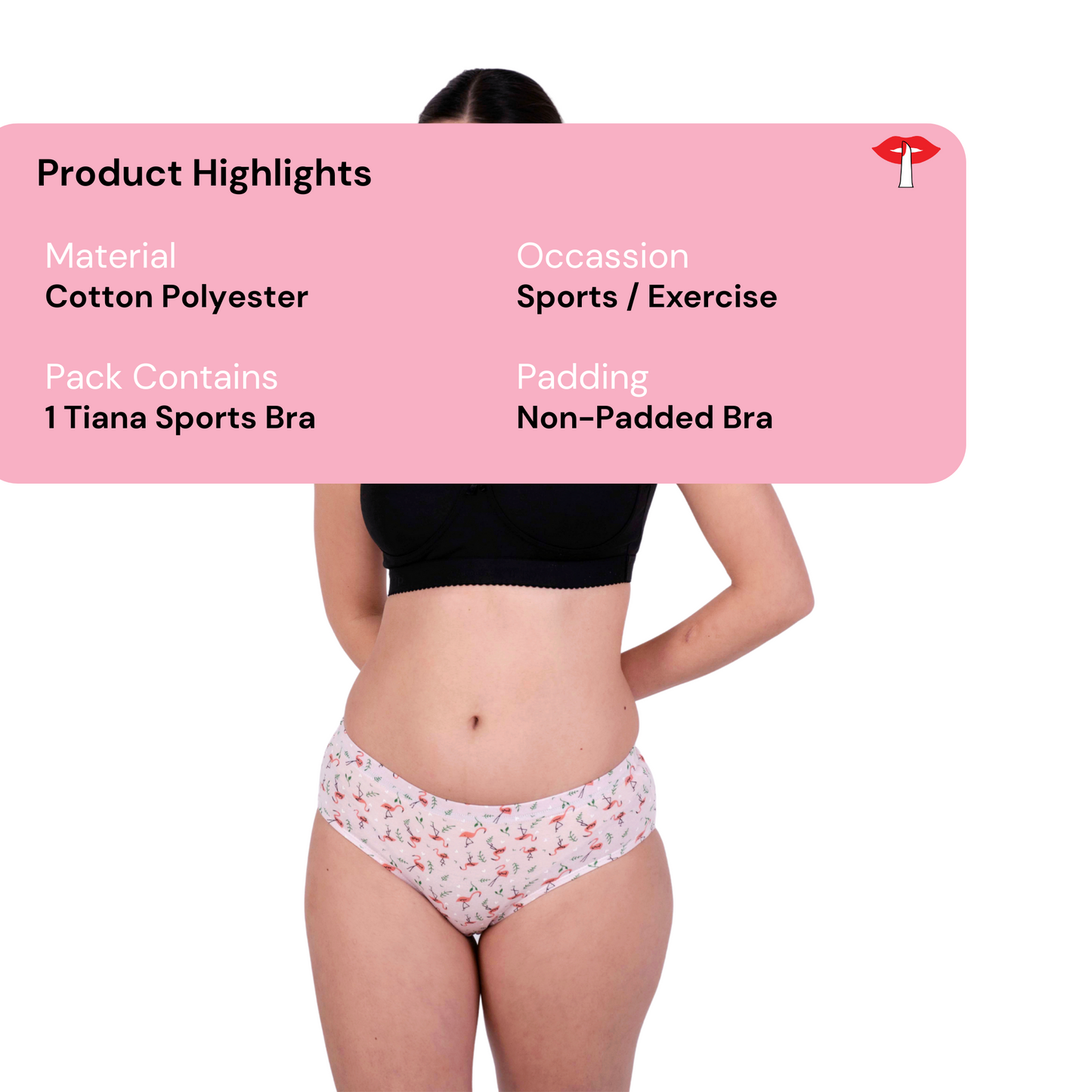 Black Tiana sports bra product information image by gossip by mybra