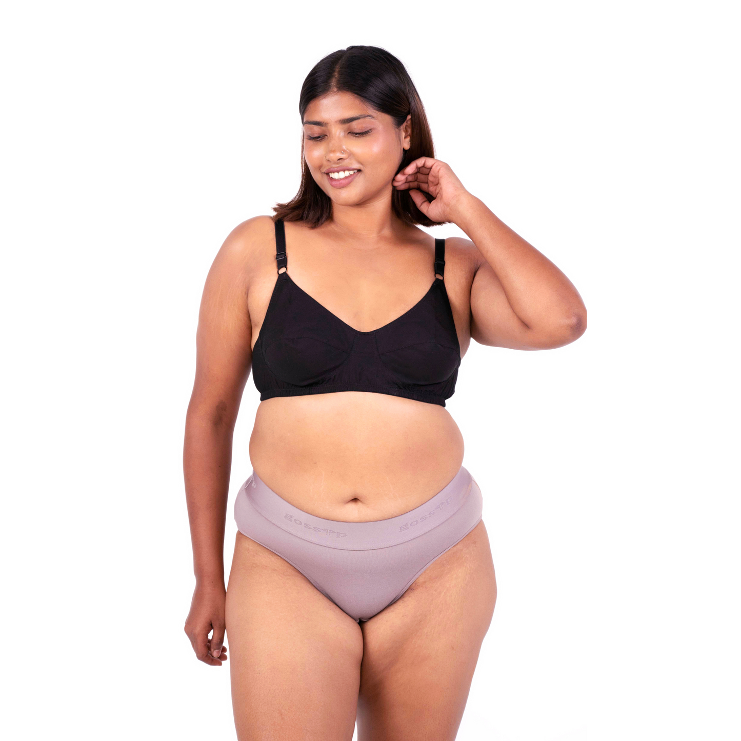 Shop Vimal Black 100% Cotton Round Stitch Bra with matching panties front view designed by Gossip By Mybra