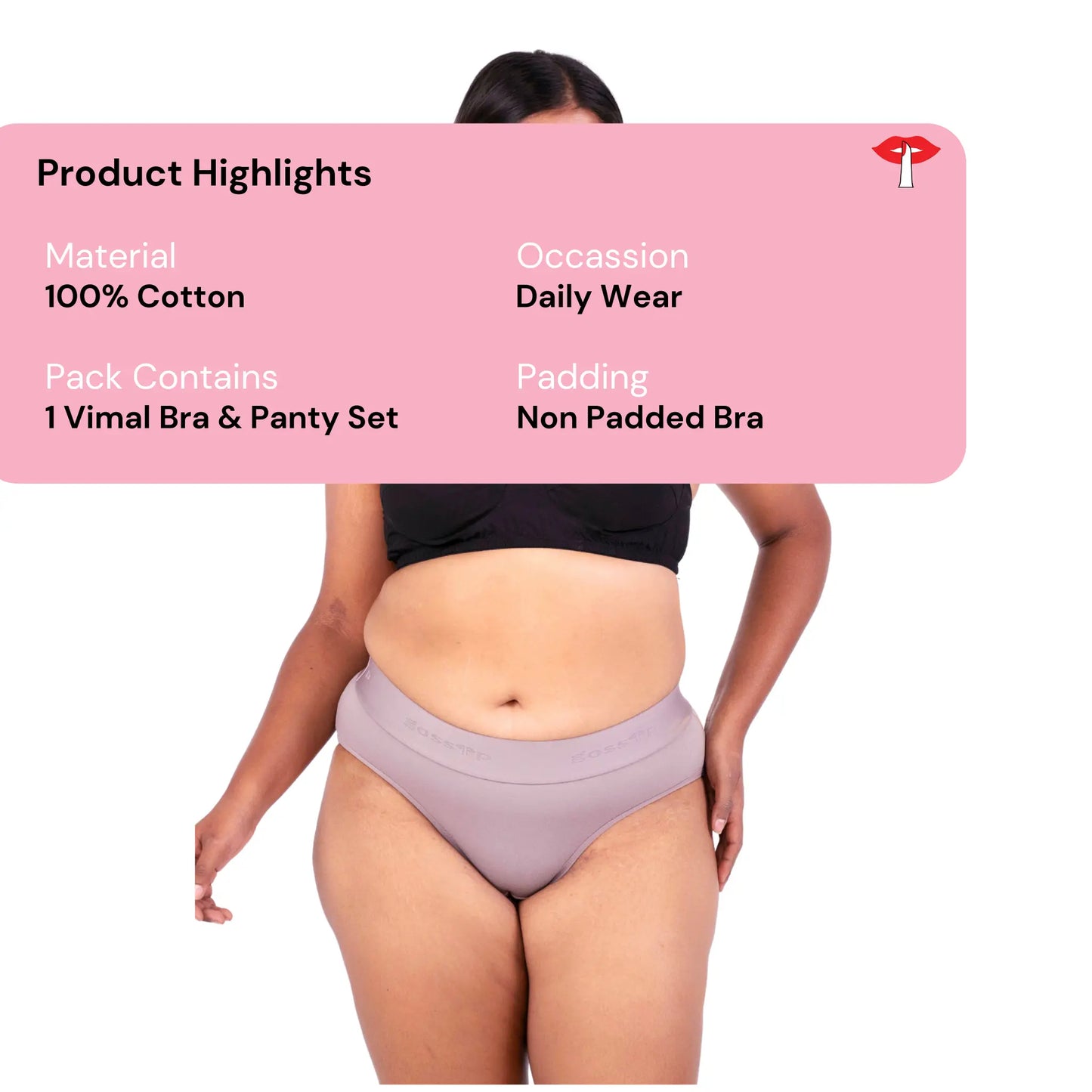 Shop Vimal Black 100% Cotton Round Stitch Bra with matching panties product information designed by Gossip By Mybra