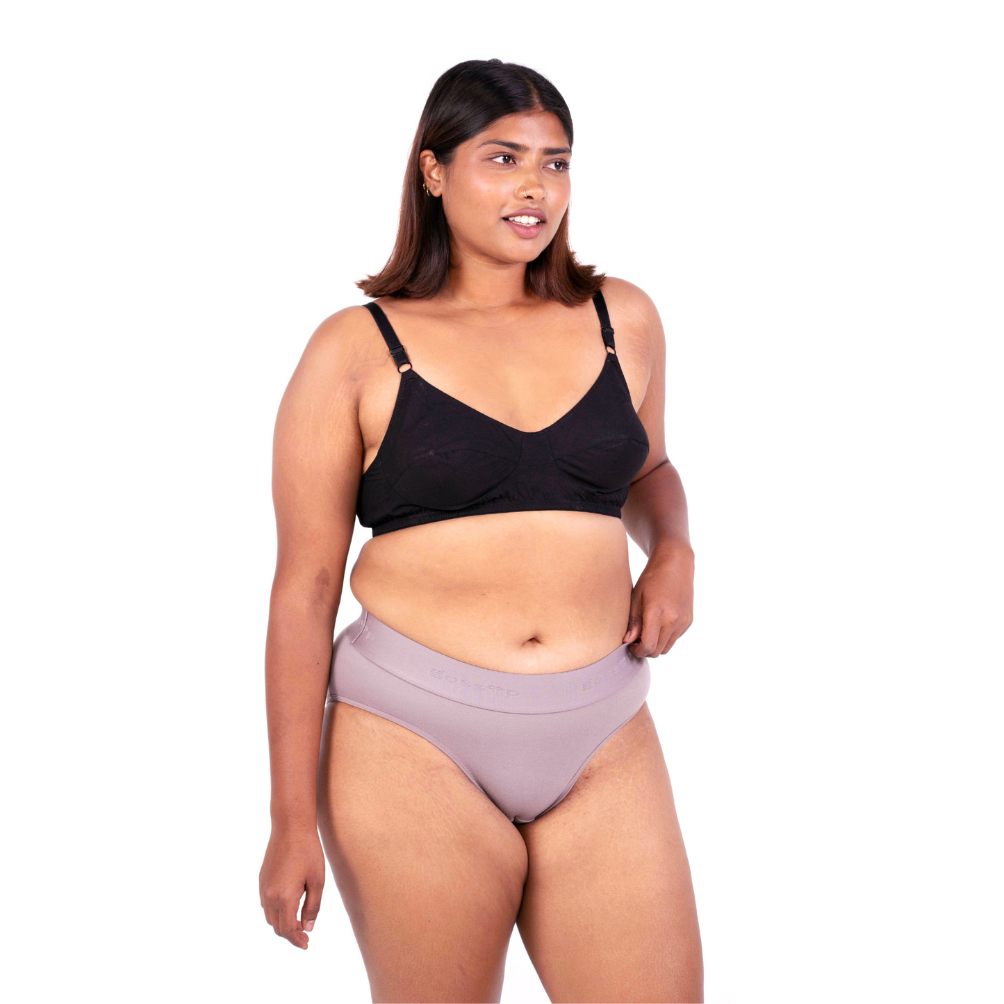 Shop Vimal Black 100% Cotton Round Stitch Bra with matching panties right view designed by Gossip By Mybra