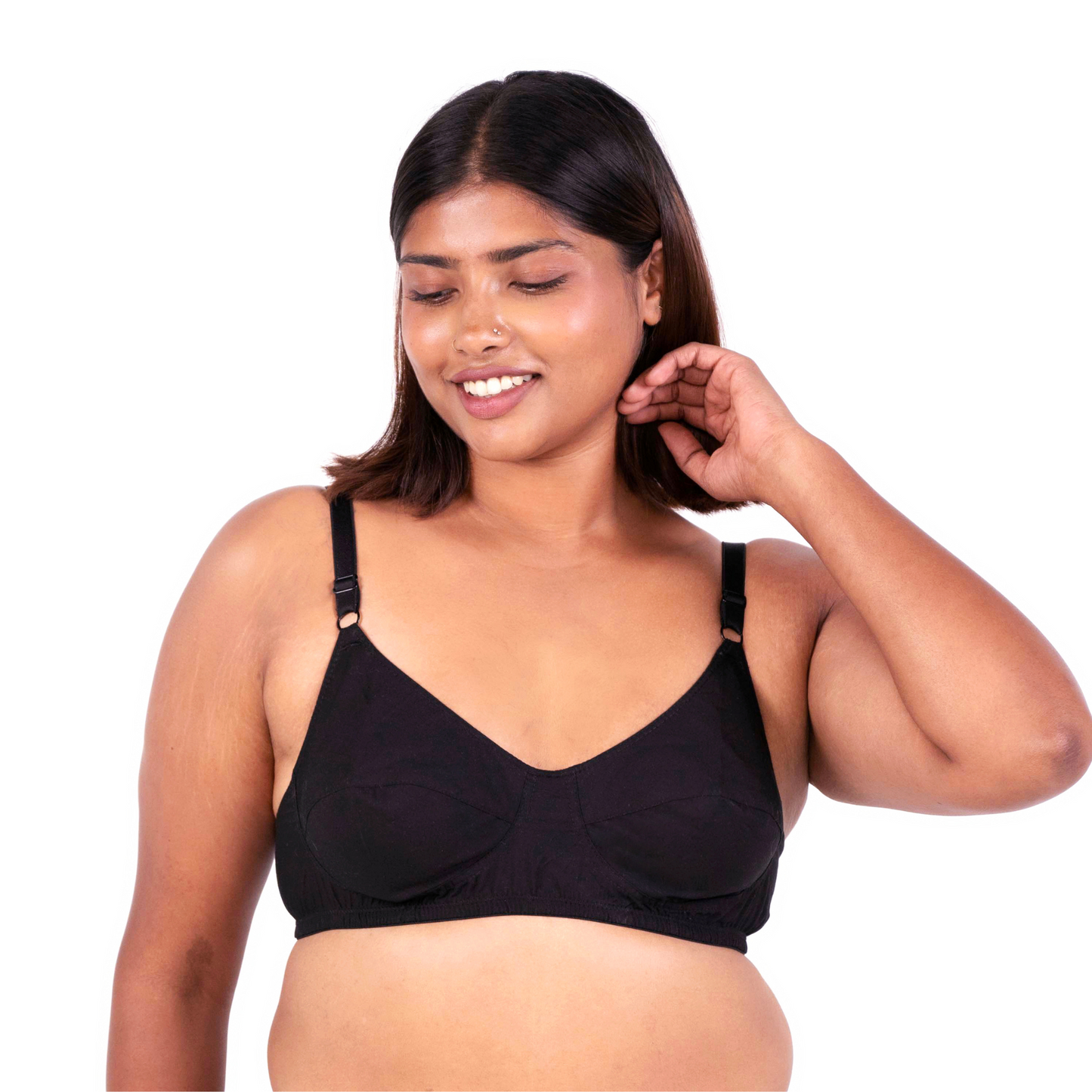 Vimal Black 100% Cotton Round Stitch Bra front view designed by Gossip by Mybra