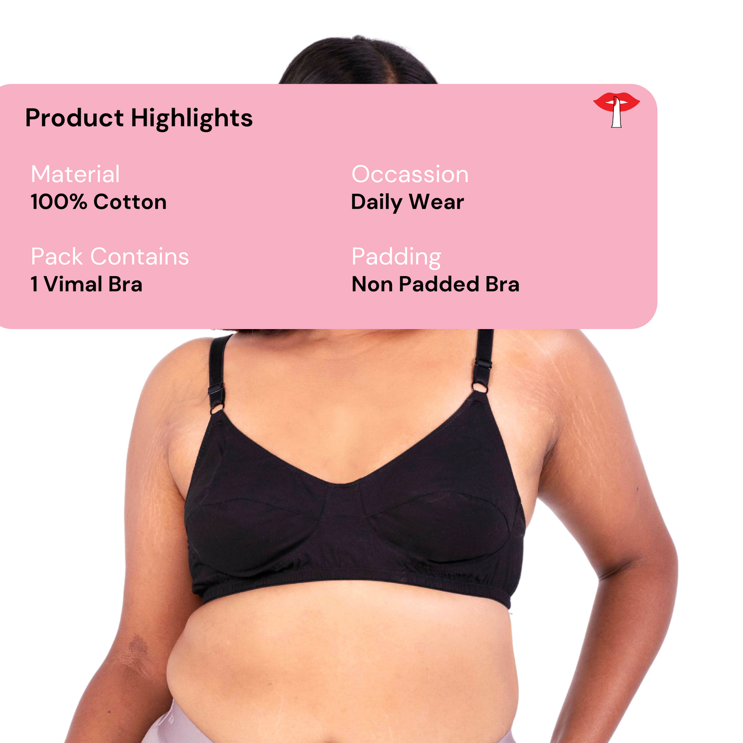 Vimal Black 100% Cotton Round Stitch Bra product information designed by Gossip by Mybra