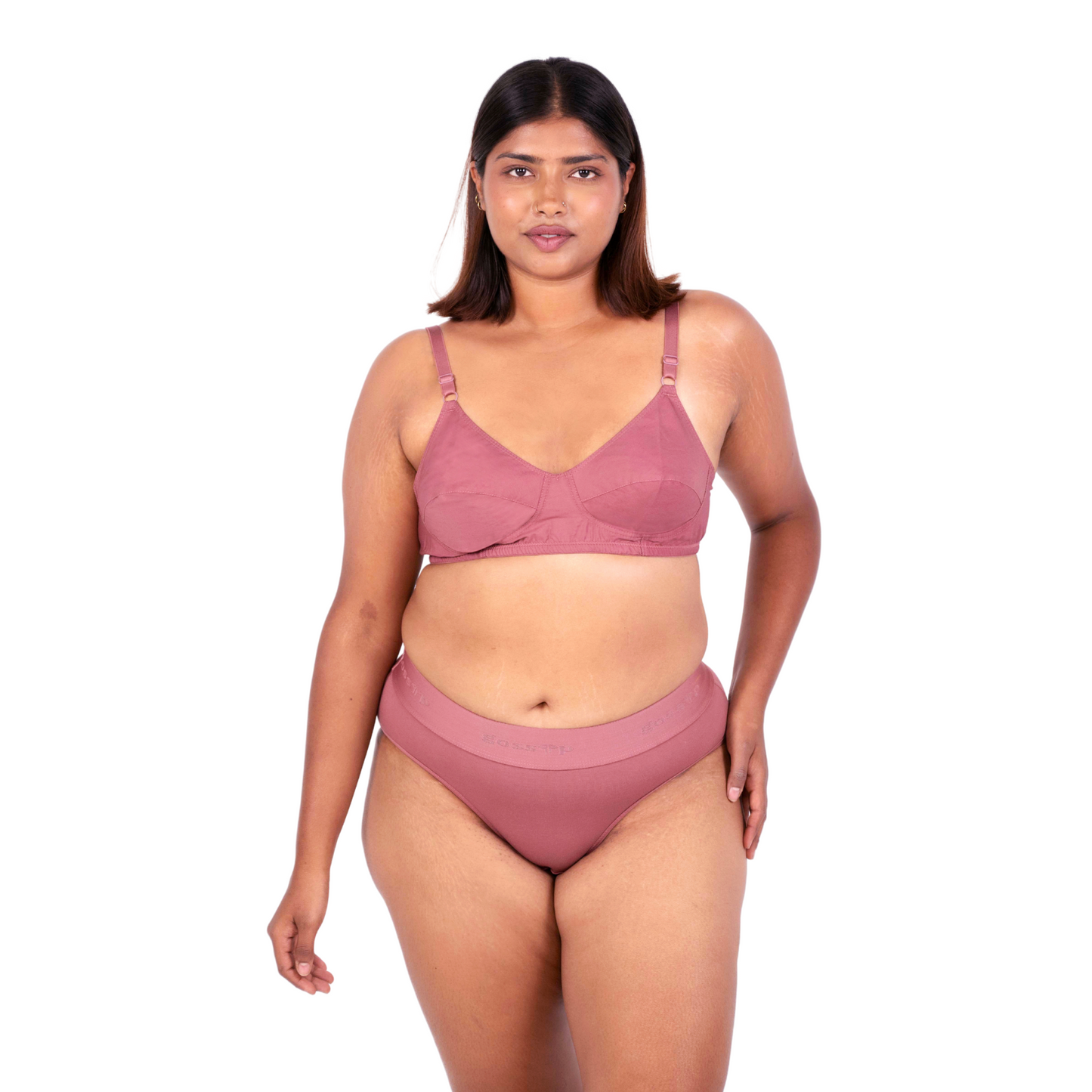 Shop Vimal Brick 100% Cotton Round Stitch Bra with matching panties front view designed by Gossip By Mybra