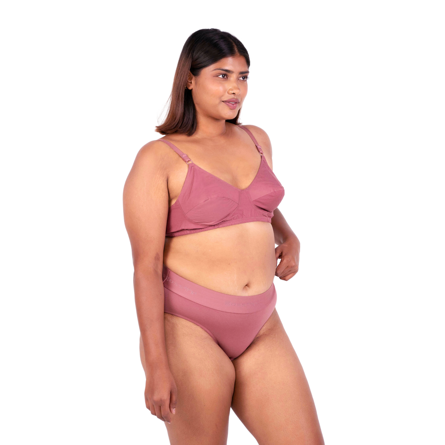 Shop Vimal Brick 100% Cotton Round Stitch Bra with matching panties right view designed by Gossip By Mybra