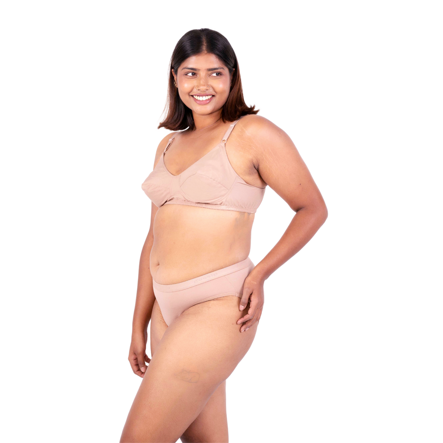 Shop Vimal Fawn 100% Cotton Round Stitch Bra with matching panties left view designed by Gossip By Mybra