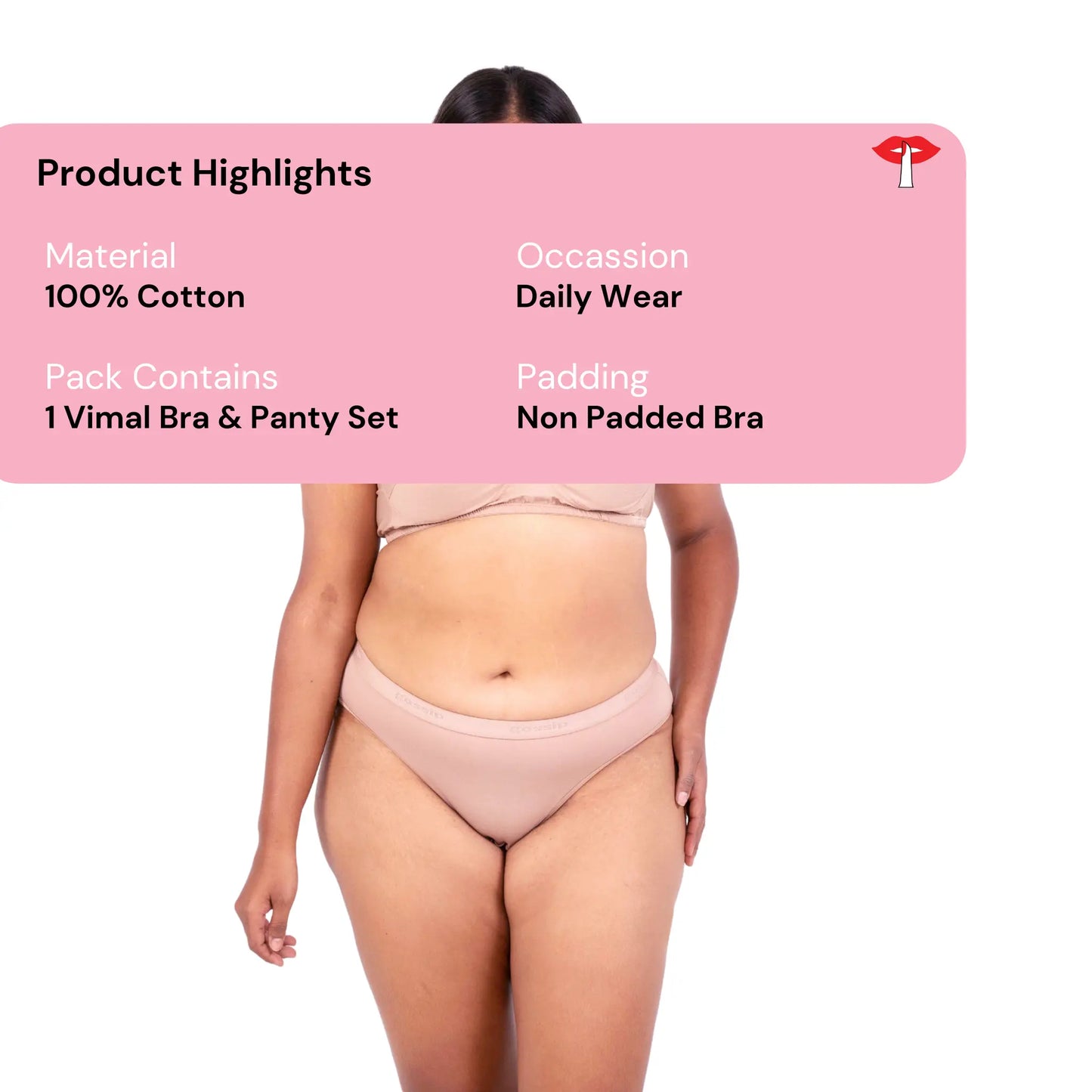 Shop Vimal Fawn 100% Cotton Round Stitch Bra with matching panties product information designed by Gossip By Mybra