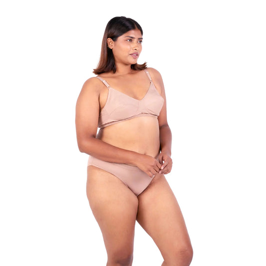 Shop Vimal Fawn 100% Cotton Round Stitch Bra with matching panties right view designed by Gossip By Mybra
