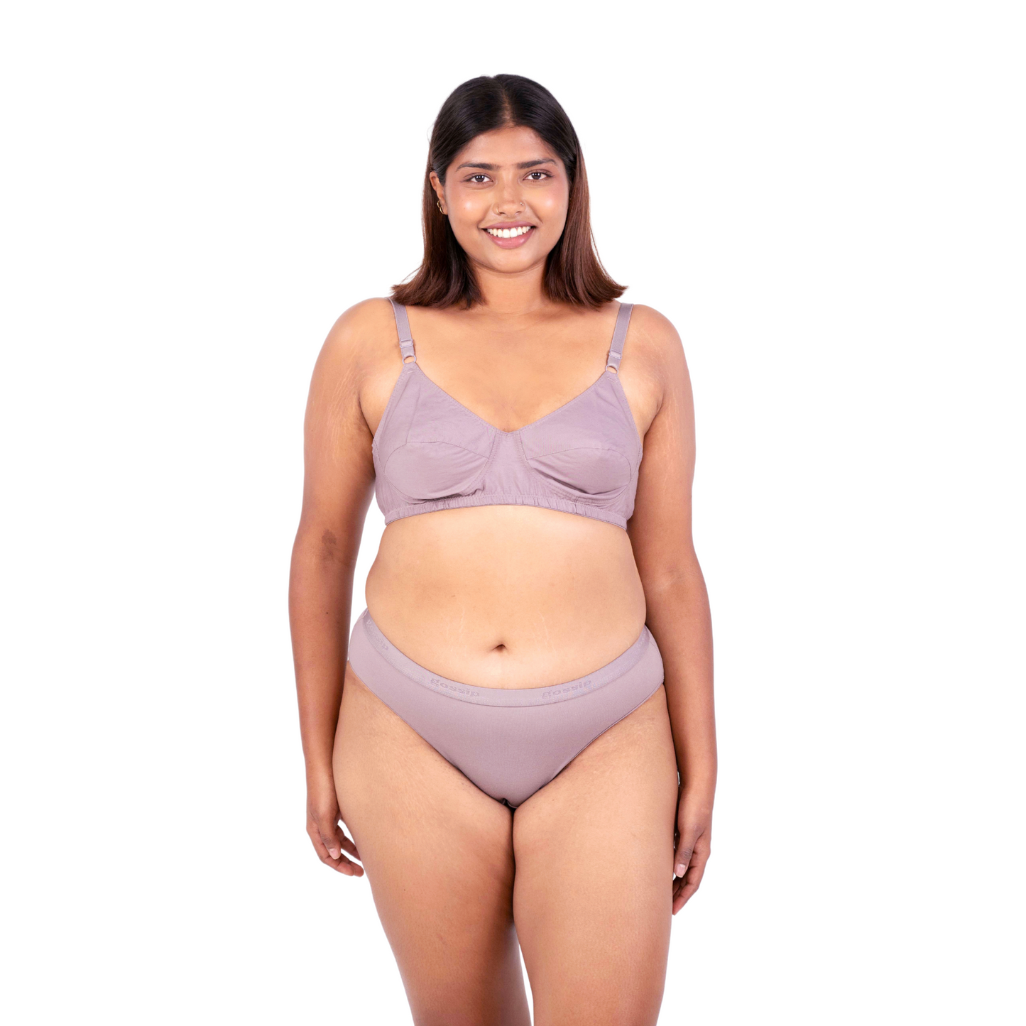 Shop Vimal Hazelnut 100% Cotton Round Stitch Bra with matching panties front view designed by Gossip By Mybra