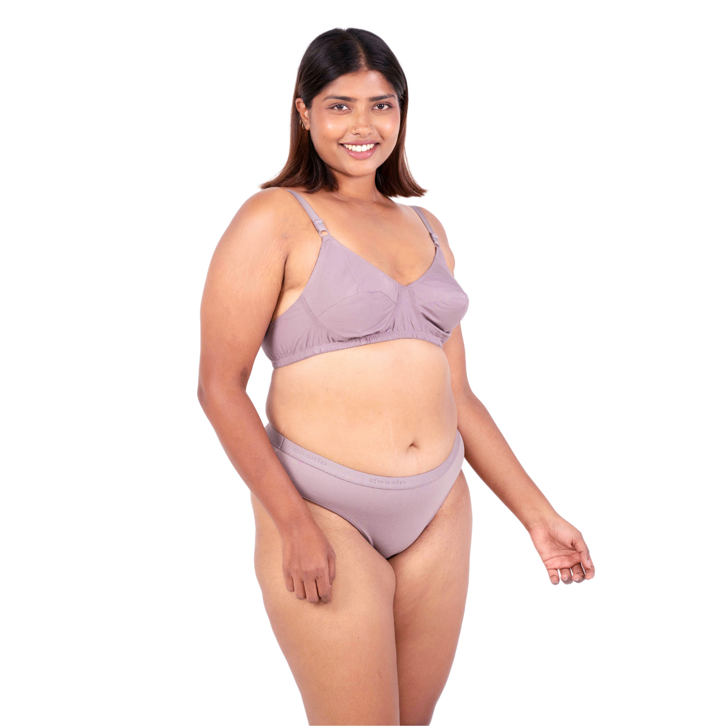 Shop Vimal Hazelnut 100% Cotton Round Stitch Bra with matching panties right view designed by Gossip By Mybra