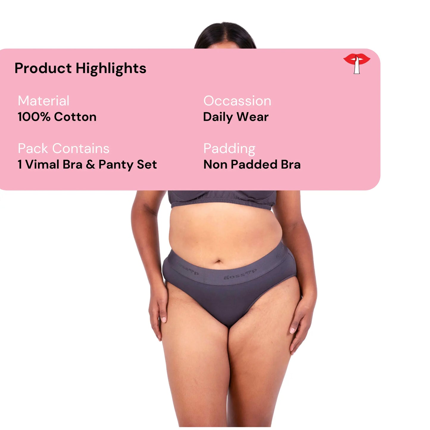 Shop Vimal Hot Coffee 100% Cotton Round Stitch Bra with matching panties product information designed by Gossip By Mybra