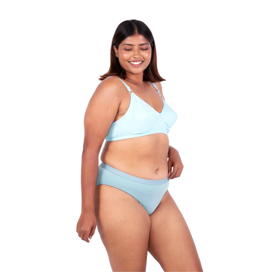 Shop Vimal Mint 100% Cotton Round Stitch Bra with matching panties right view designed by Gossip By Mybra