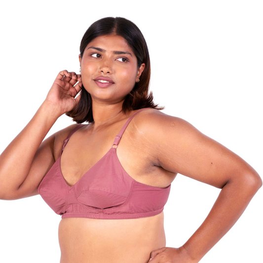 Vimal Brick 100% Cotton Round Stitch Plus Size Bra Left View designed by Gossip Store by Mybra