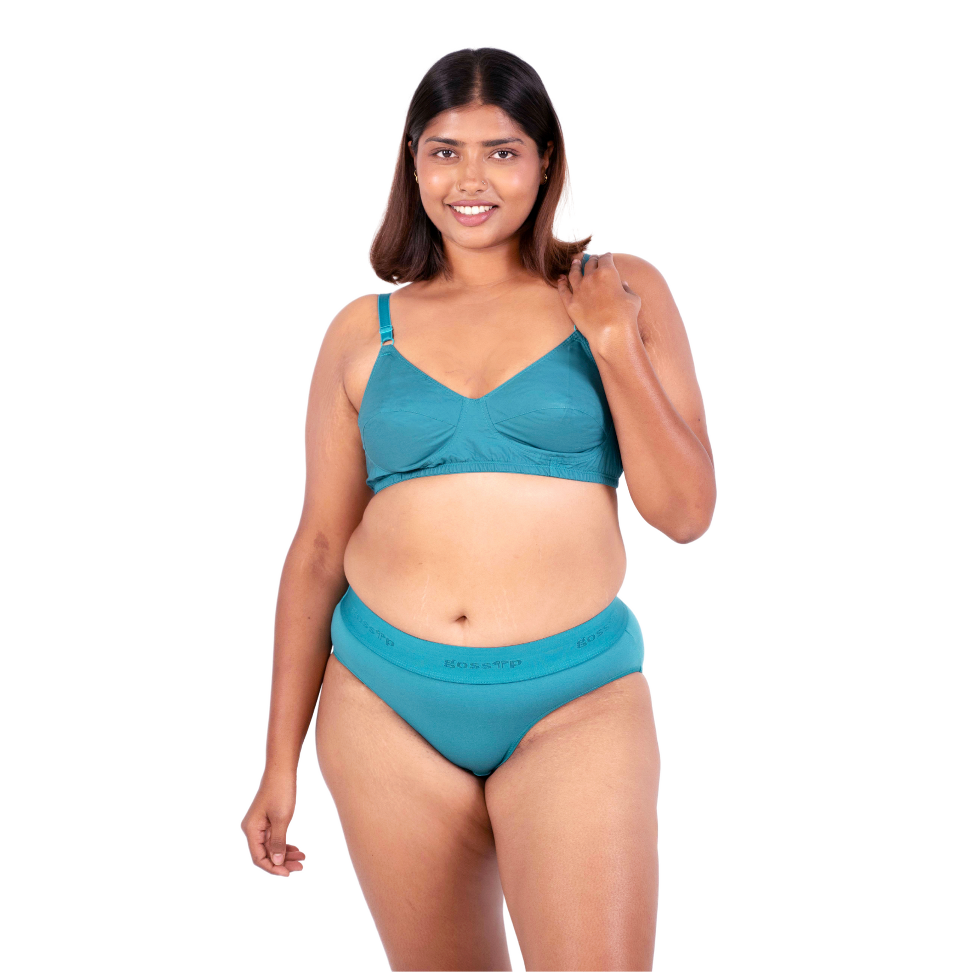 Shop Vimal Poppy 100% Cotton Round Stitch Bra with matching panties front view designed by Gossip By Mybra