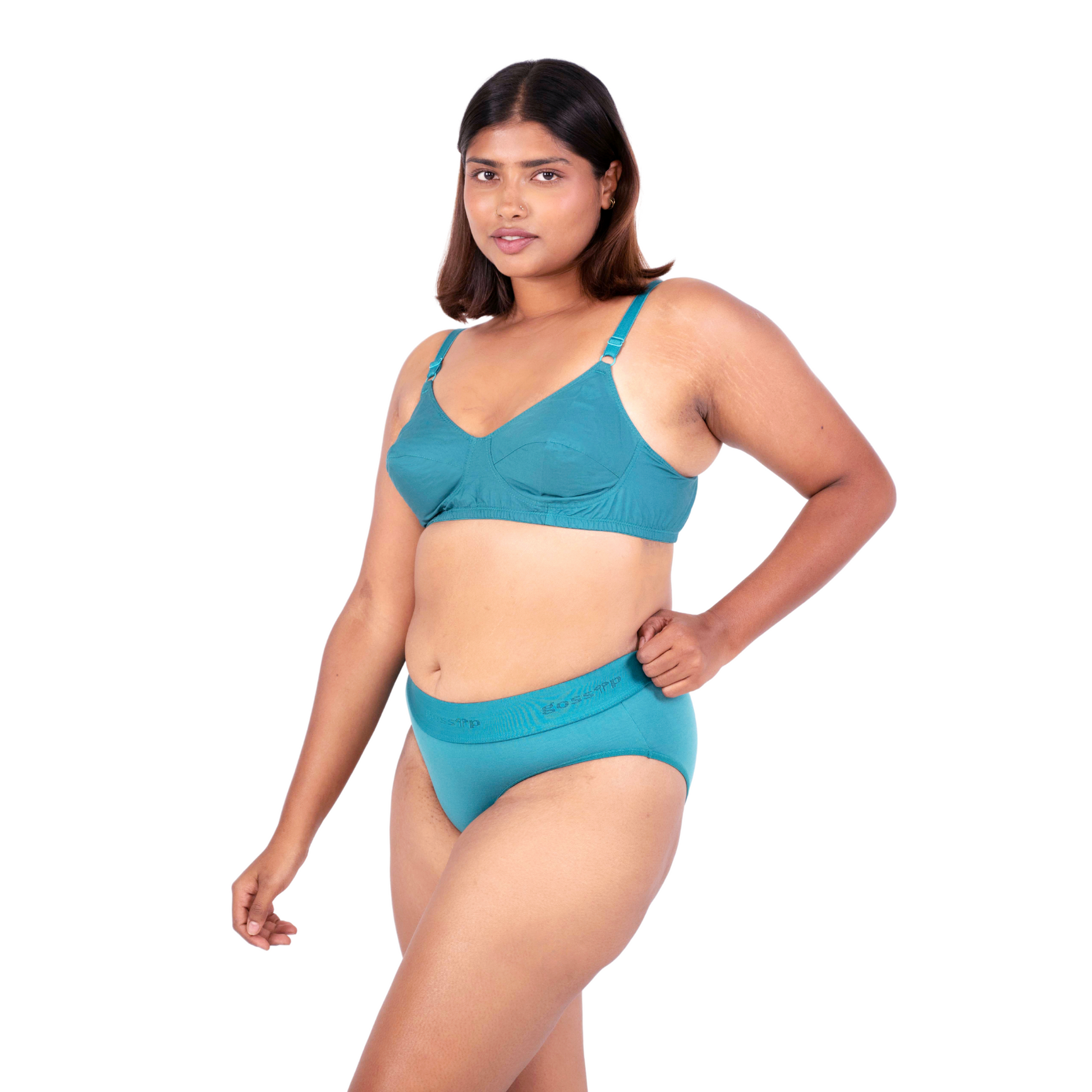 Shop Vimal Poppy 100% Cotton Round Stitch Bra with matching panties left view designed by Gossip By Mybra
