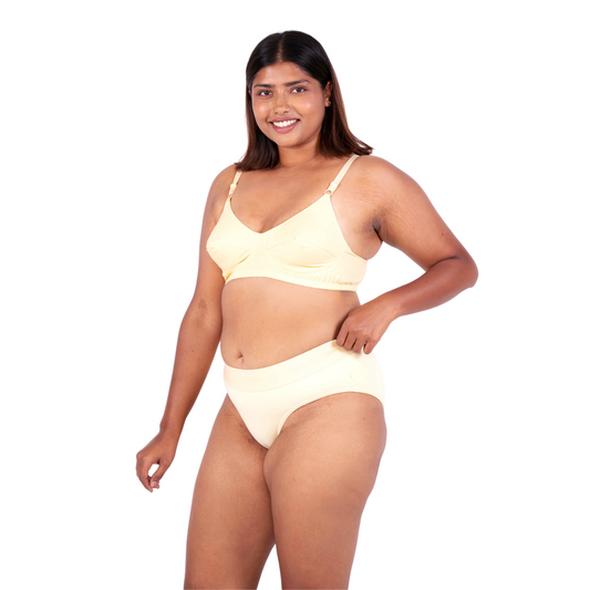 Shop Vimal Skin 100% Cotton Round Stitch Bra with matching panties left view designed by Gossip By Mybra