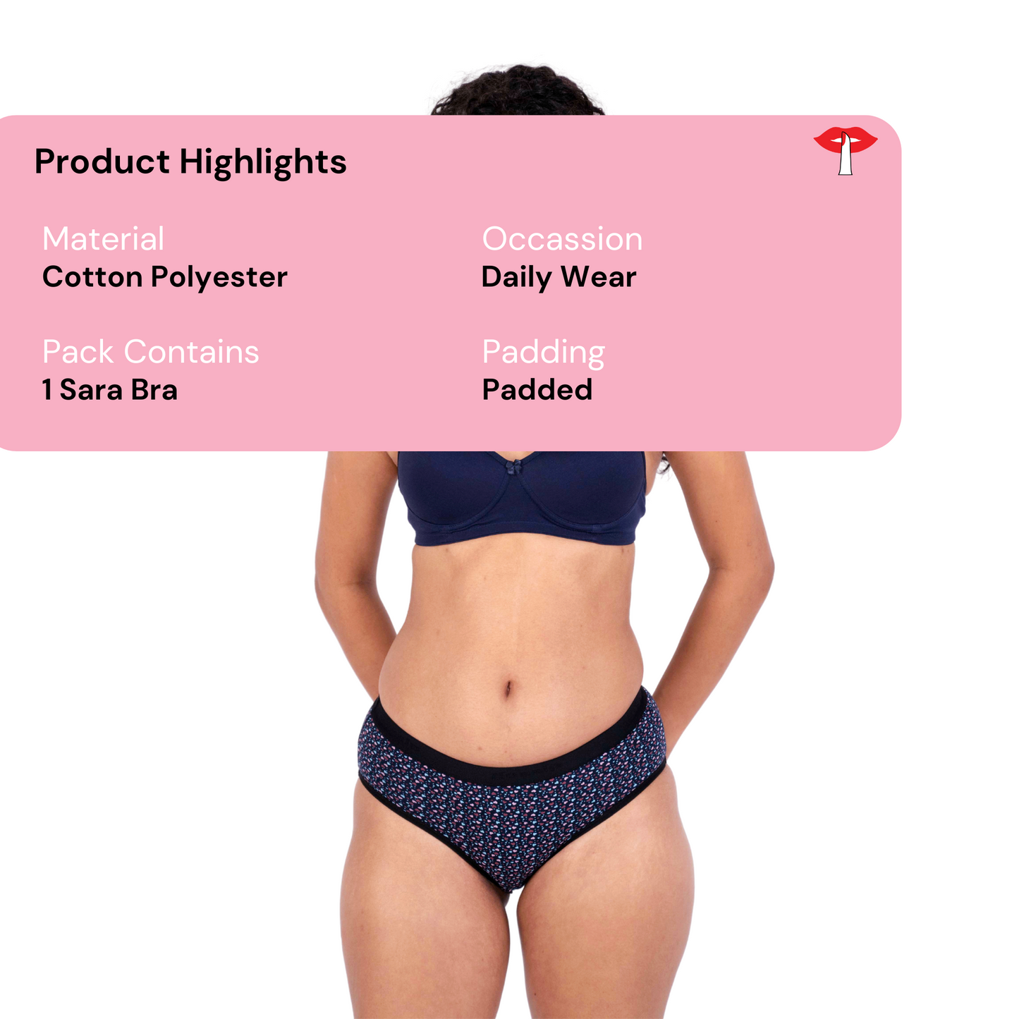 Shop Sara Navy Blue demi coverage bra product information by Gossip By Mybra