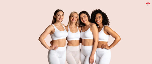 Group of women wearing comfortable bras and smiling confidently