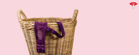 Basket filled with everyday lingerie in purple and nude shades - best comfortable women's lingerie in India for daily wear and body confidence.