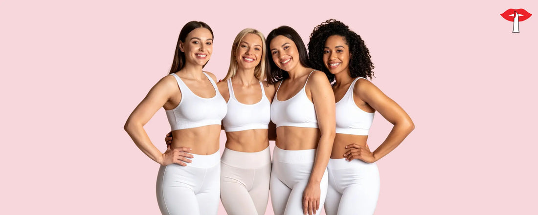 Group of confident women wearing white sports bras - best sports bras in India for gym, fitness, high-impact workouts, comfort and support.