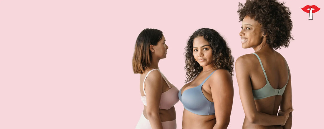 Three confident women wearing Gossip Store Sports Bra In Pastel Shades, Showcasing stylish and comfortable lingerie for Indian women. 