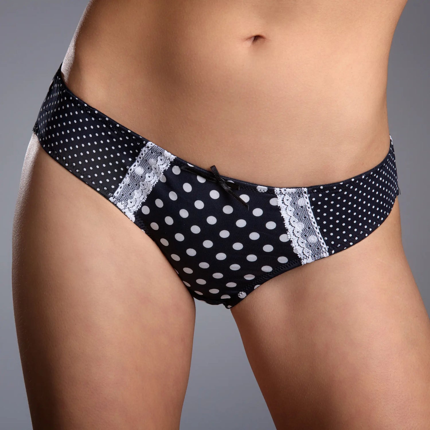 Close- up of a woman wearing printed panties, showcasing the fit and design of the printed panties