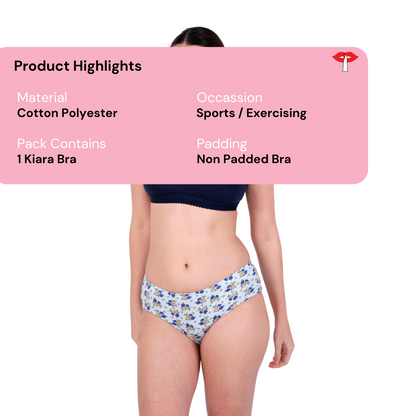 Navy Blue Kiara sports bra product information image by gossip by mybra