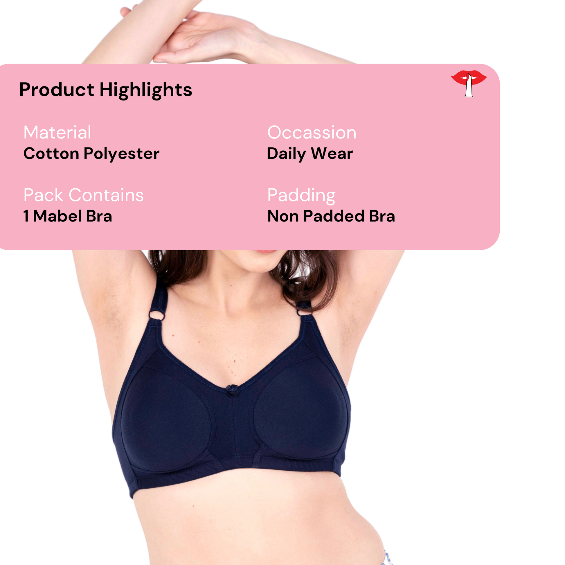 Navy Blue Non Padded bra product information image by gossip by mybra