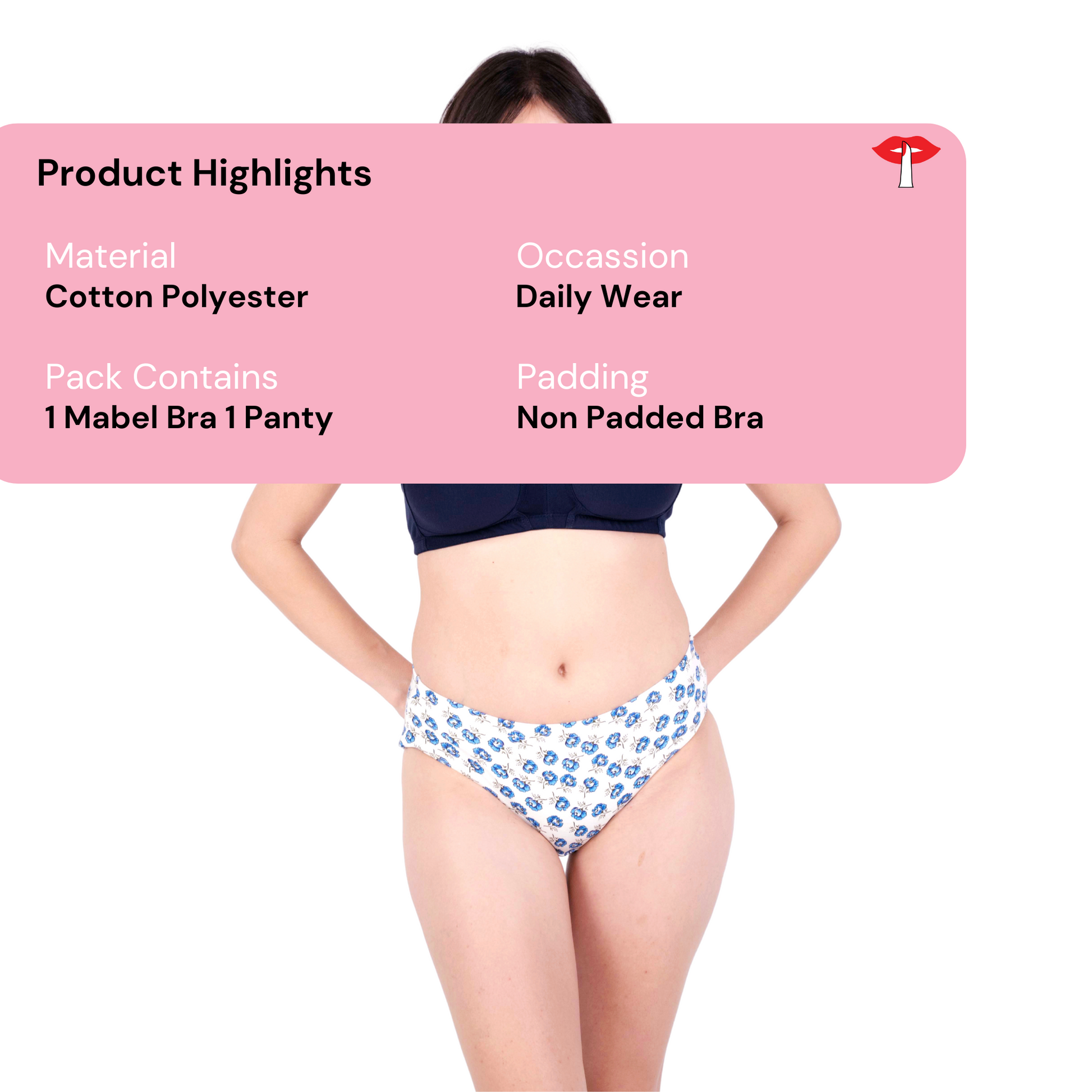 Navy Blue Non Padded bra and panty set  product information image by gossip by mybra