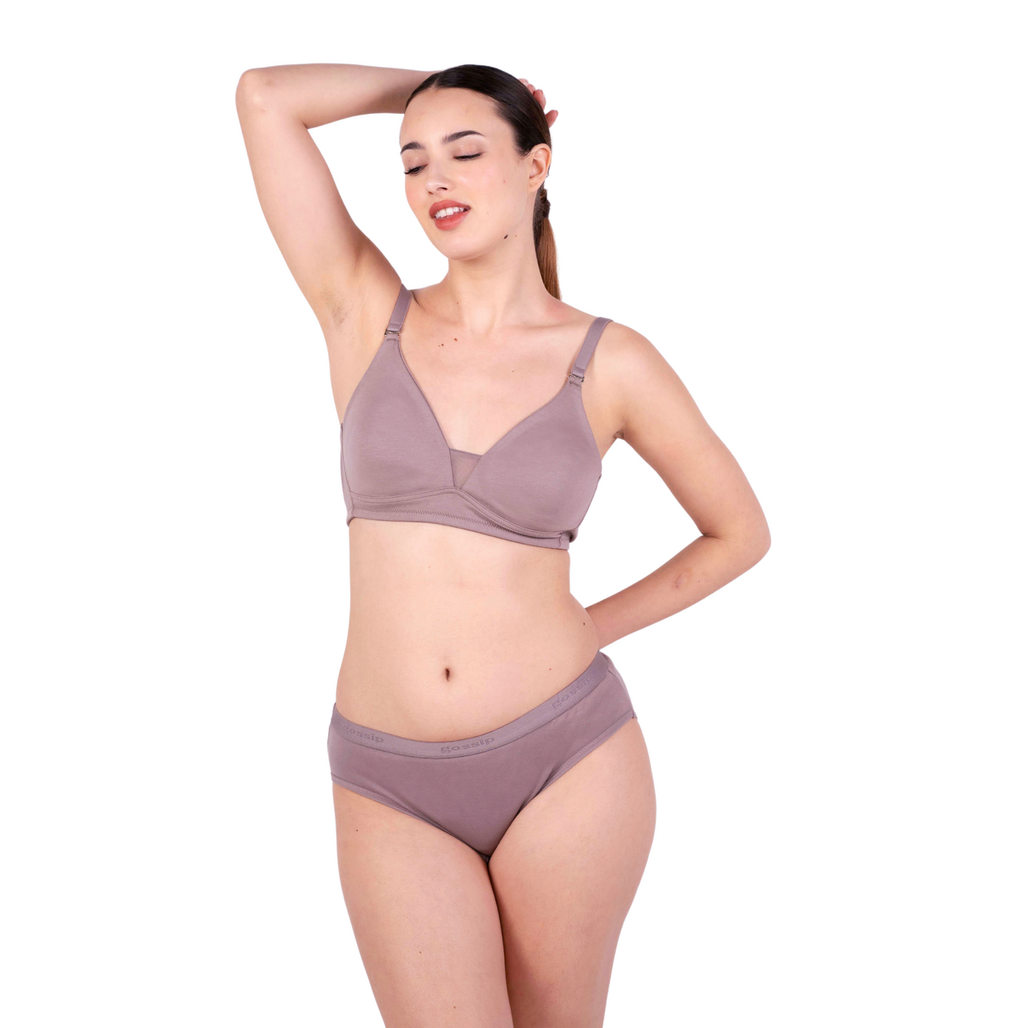 Shop Magnolia Hazelnut Net Design Bra and panty set Front View By Gossip By Mybra Online 