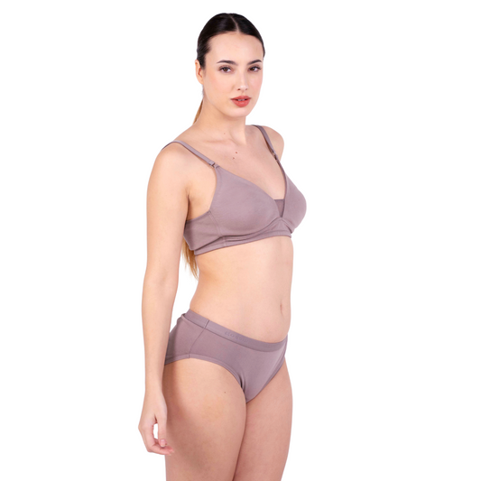Shop Magnolia Hazelnut Net Design Bra and panty set Right View By Gossip By Mybra Online 