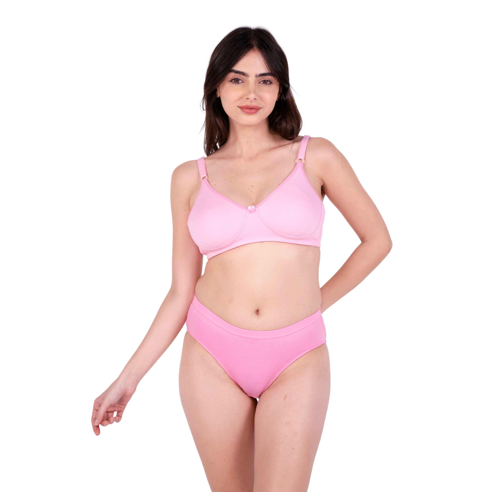 Baby Pink Round Stitch Knitted bra and panty set front view by gossip by mybra