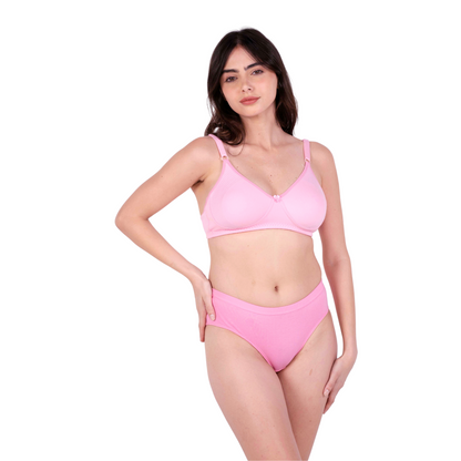 Baby Pink Round Stitch Knitted bra and panty set right view by gossip by mybra