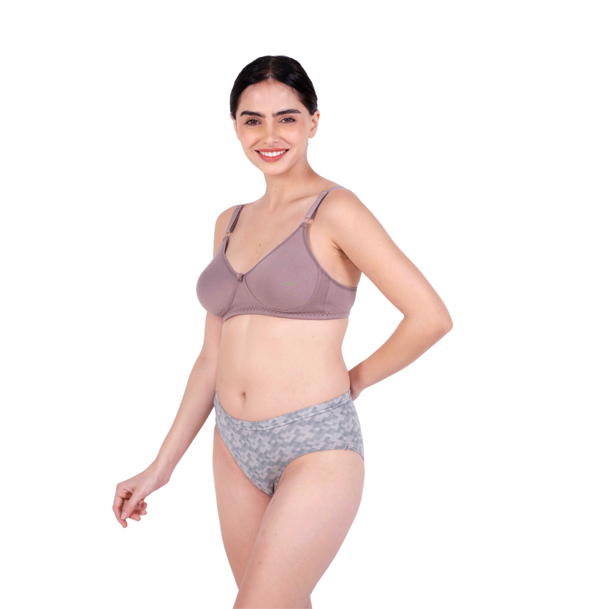 Hazelnut Round Stitch Knitted bra and panty set left view by gossip by mybra