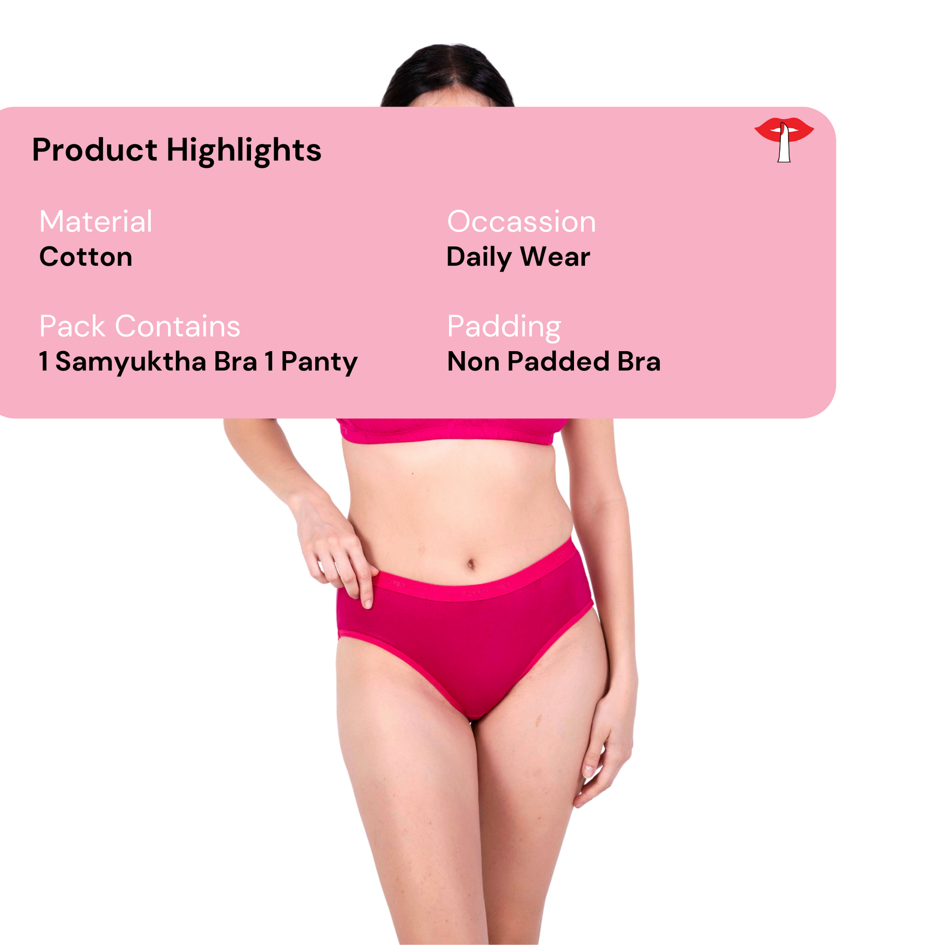 Rani Pink Non Padded bra and panty set product information image by gossip by mybra