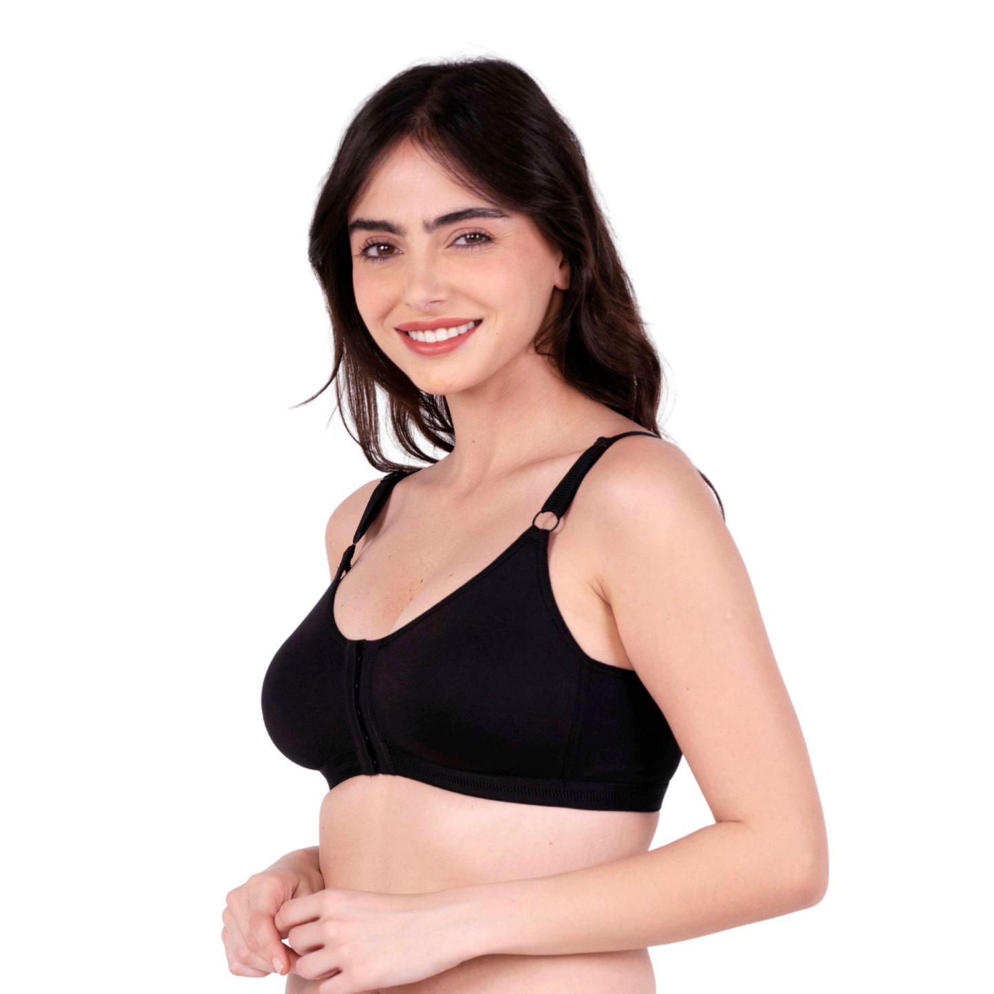 Black non padded front open bra left view by gossip by mybra