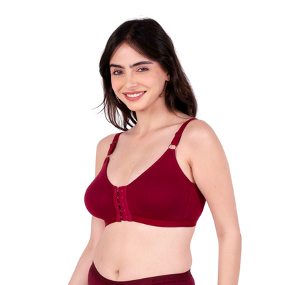 Maroon non padded front open bra left view by gossip by mybra