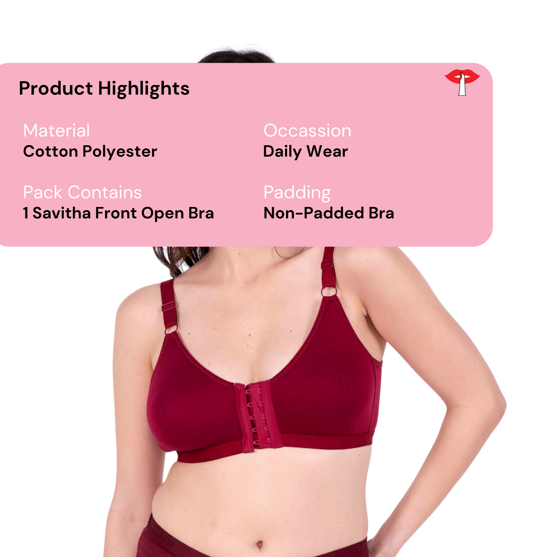 Maroon non padded front open bra product information by gossip by mybra