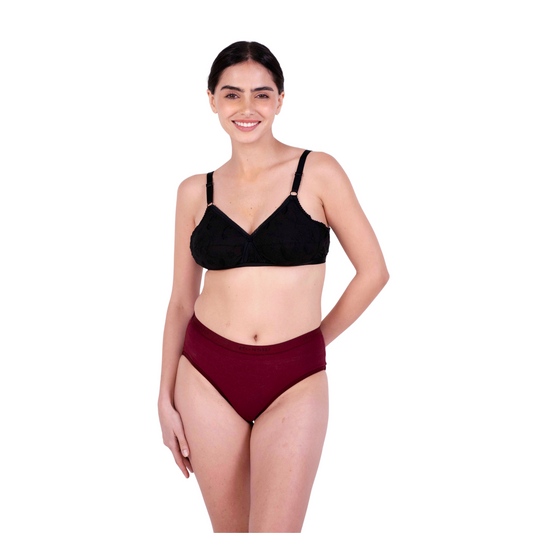 Black sulekha padded bra and panty set front view by gossip by mybra