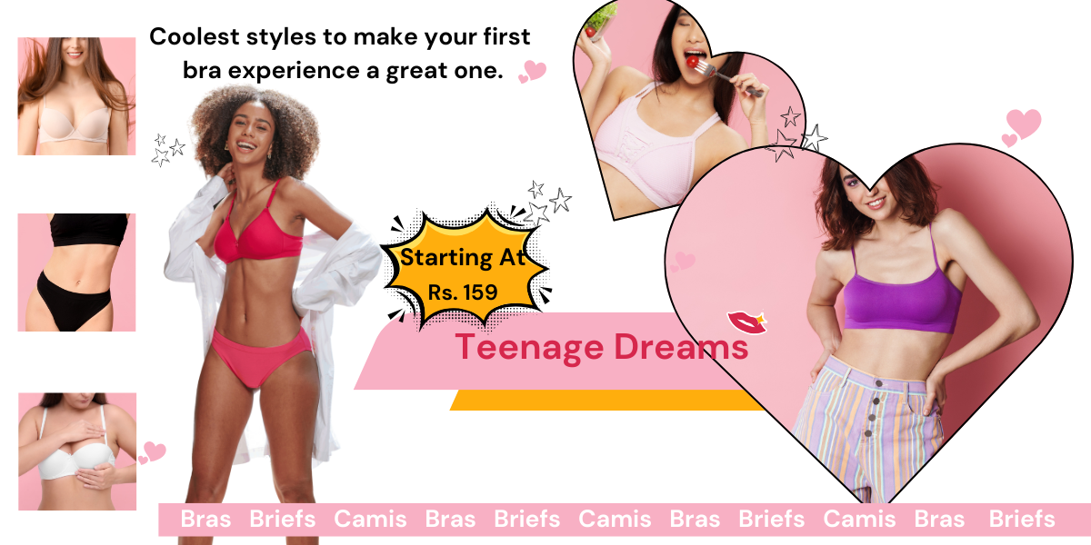 A happy and confident teenage girl wearing gossip store by mybra's soft and supportive teen bra, designed for everyday comfort. 