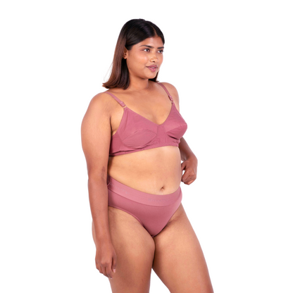 Shop Vimal Brick 100% Cotton Round Stitch Bra with matching panties right view designed by Gossip By Mybra