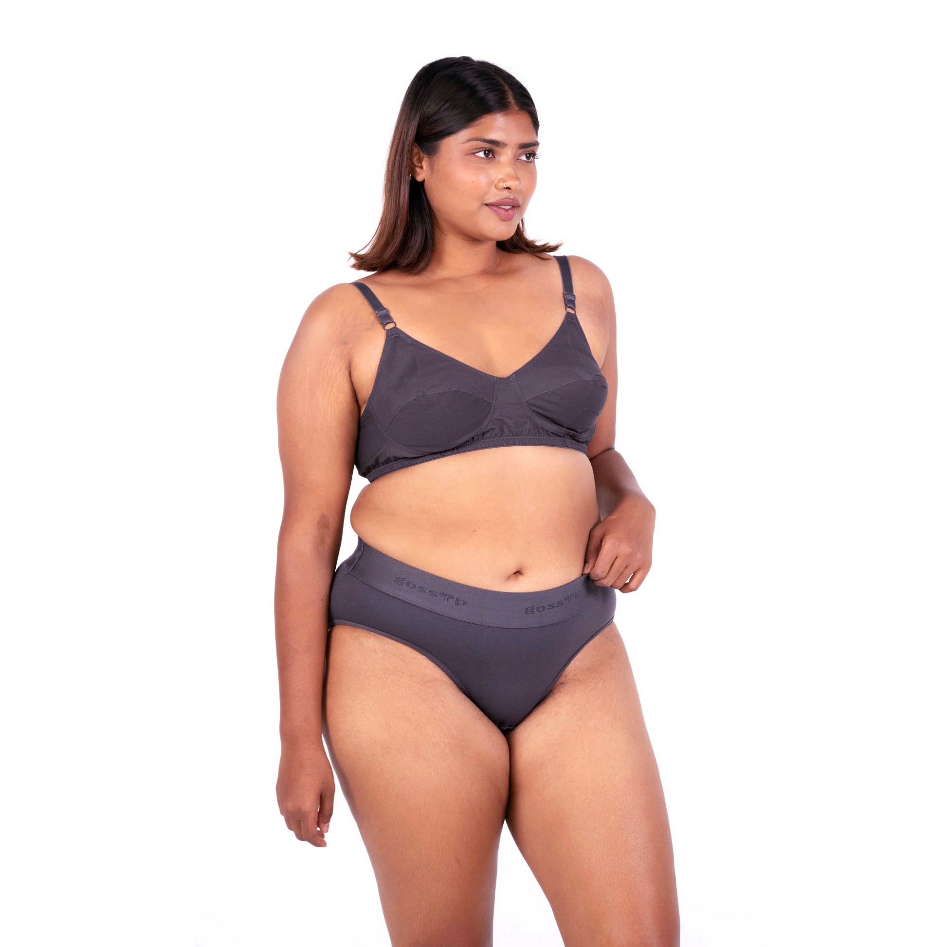 Shop Vimal Hot Coffee 100% Cotton Round Stitch Bra with matching panties right view designed by Gossip By Mybra