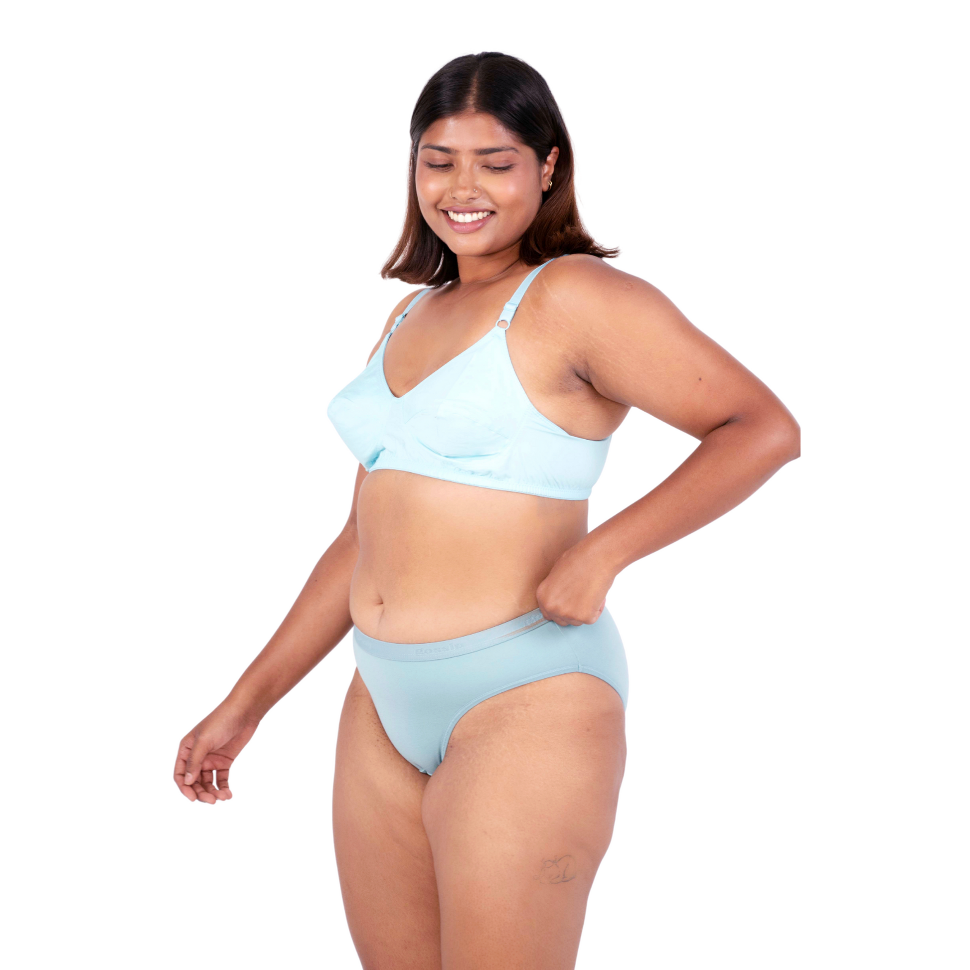 Shop Vimal Mint 100% Cotton Round Stitch Bra with matching panties left view designed by Gossip By Mybra