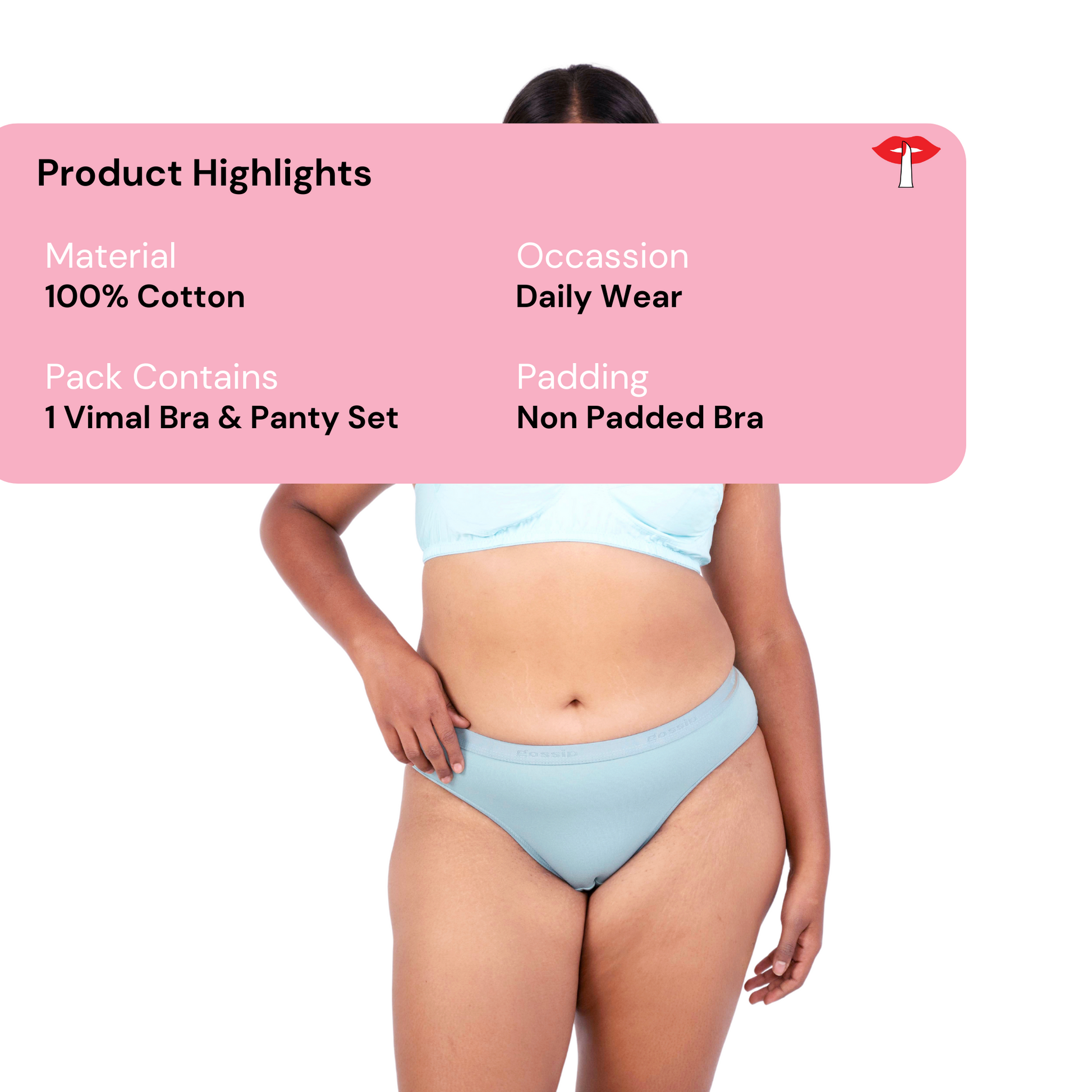 Shop Vimal Mint 100% Cotton Round Stitch Bra with matching panties product information designed by Gossip By Mybra